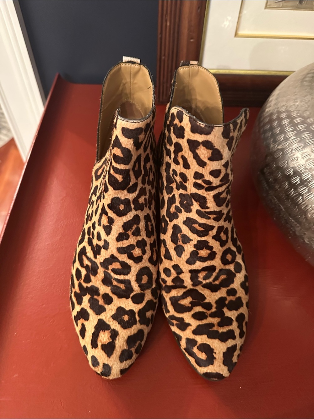 Franco Sarto Leopard Print Ankle Booties in Tan and Black